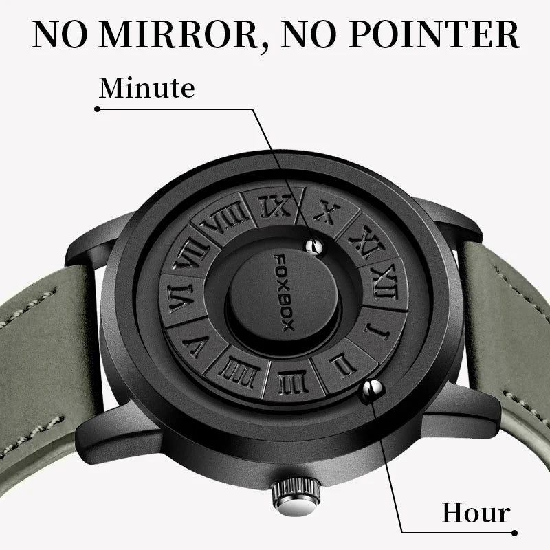 FOXBOX Timepiece: Relógio Magnético com Pulseira de Couro